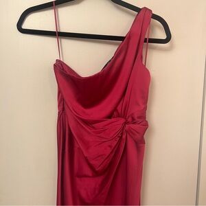 Abercrombie & Fitch One Shoulder Magenta Satin Midi Dress